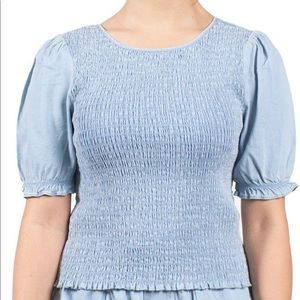 MAUBY Puff Sleeve Smocked Poplin Top